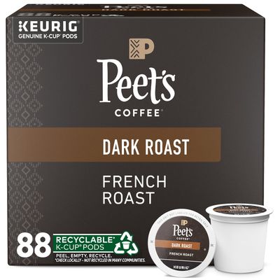 Peet's Coffee, Dark Roast Keurig K-Cup Pods, 100% Arabica Coffee - French Roast 88 Count (4 Boxes of 22 Pods)
