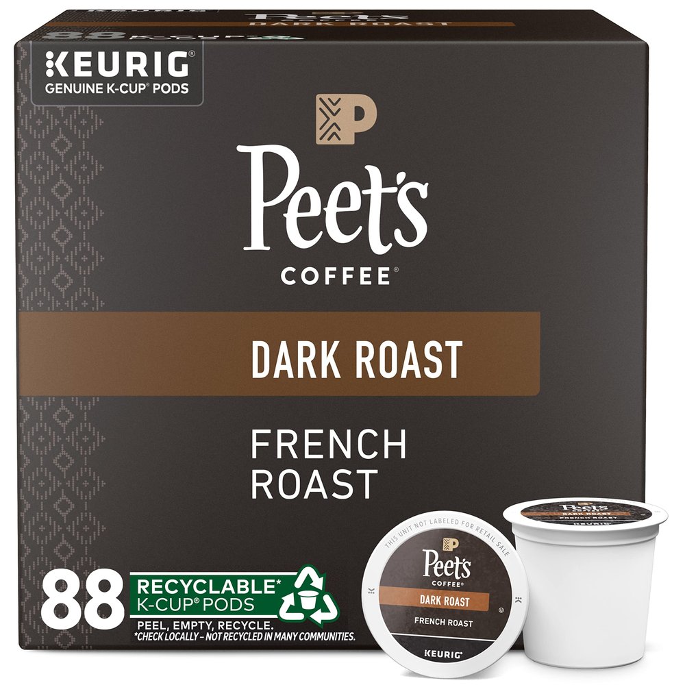 Peet's Coffee, Dark Roast Keurig K-Cup Pods, 100% Arabica Coffee - French Roast 88 Count (4 Boxes of 22 Pods)