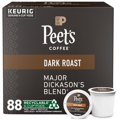 Peet's Coffee, Dark Roast Keurig K-Cup Pods, 100% Arabica Coffee - Major Dickason's Blend 88 Count (4 Boxes of 22 K-Cup Pods)