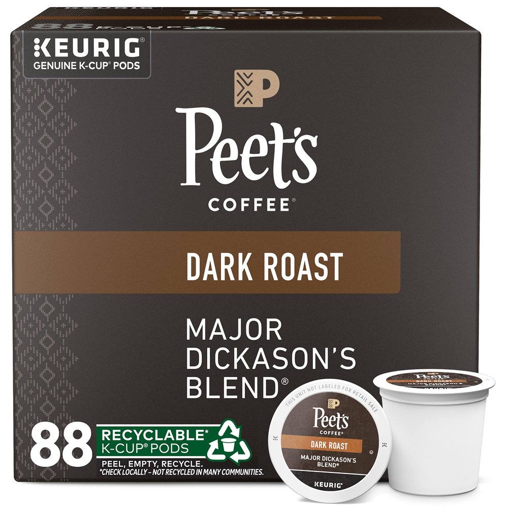 Peet's Coffee, Dark Roast Keurig K-Cup Pods, 100% Arabica Coffee - Major Dickason's Blend 88 Count (4 Boxes of 22 K-Cup Pods)
