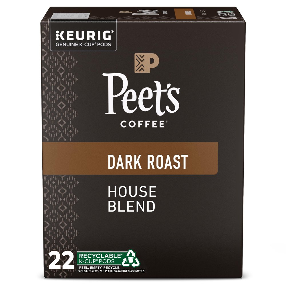Peet's Coffee, Dark Roast Keurig K-Cup Pods, 100% Arabica Coffee - House Blend 88 Count (4 Boxes of 22 Pods)