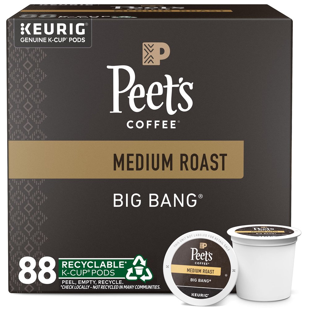 Peet's Coffee, Medium Roast Keurig K-Cup Pods, 100% Arabica Coffee - Big Bang 88 Count (4 Boxes of 22 Pods)