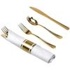 Nicole Fantini's LILLIAN Pre-Rolled 480 Pieces Gold-polished Extra Heavy Weight Full Size Cutlery Wrapped in & Linen-Like Napkin for individual guests for Elegant Parties view 1
