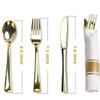 Nicole Fantini's LILLIAN Pre-Rolled 480 Pieces Gold-polished Extra Heavy Weight Full Size Cutlery Wrapped in & Linen-Like Napkin for individual guests for Elegant Parties view 2