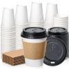 Fit Meal Prep 100 Pack 12 oz Disposable Coffee Cups with Lids, Sleeves, Leak-Proof To Go Coffee Cups with Lids, Durable Paper Cups for Hot Beverage, Home, Office, Party view 1