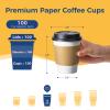 Fit Meal Prep 100 Pack 12 oz Disposable Coffee Cups with Lids, Sleeves, Leak-Proof To Go Coffee Cups with Lids, Durable Paper Cups for Hot Beverage, Home, Office, Party view 2