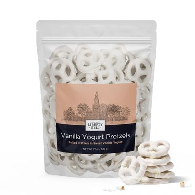 Liberty Bell Vanilla Yogurt Covered Mini Pretzels, Gourmet Sweet Salty Snacks, 22 Ounce Bag