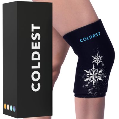 Coldest Knee Ice Pack 360 - Knee Pain Relief Compression, Reusable Gel Ice wrap for Leg Injuries, Swelling, Knee Replacement Surgery, Cold Compress Therapy (Medium) Black