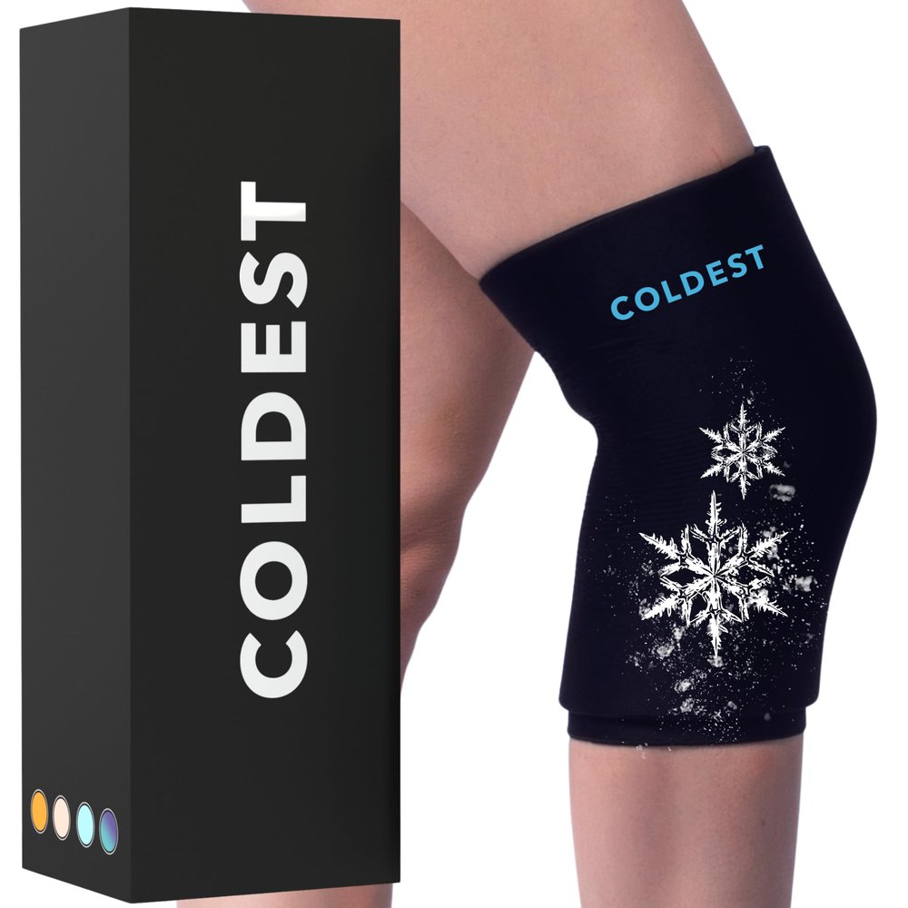 Coldest Knee Ice Pack 360 - Knee Pain Relief Compression, Reusable Gel Ice wrap for Leg Injuries, Swelling, Knee Replacement Surgery, Cold Compress Therapy (Medium) Black