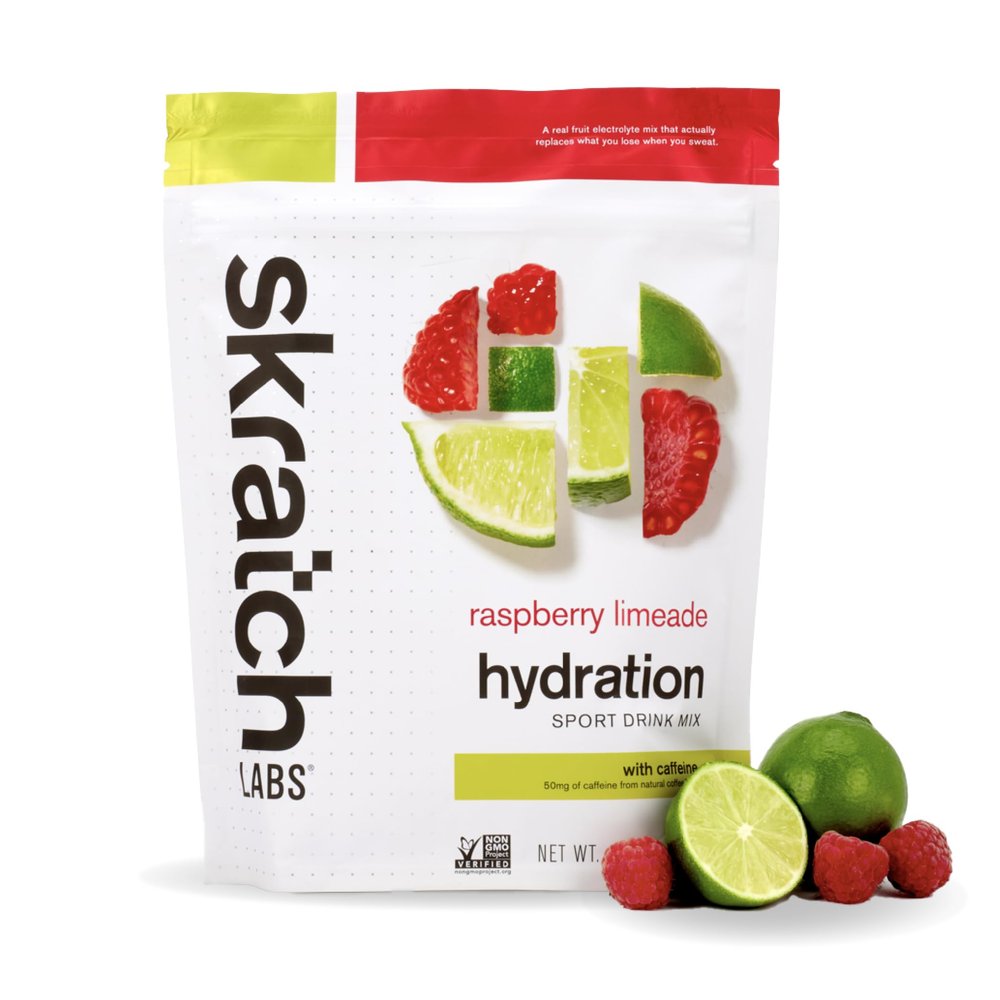 Skratch Labs Hydration Sports Drink Mix with Caffeine RealFruit Electrolyte Powder for Fast Hydration & Energy | Raspberry Limeade | 20 Servings | Vegan, NonGMO, Clean Ingredients