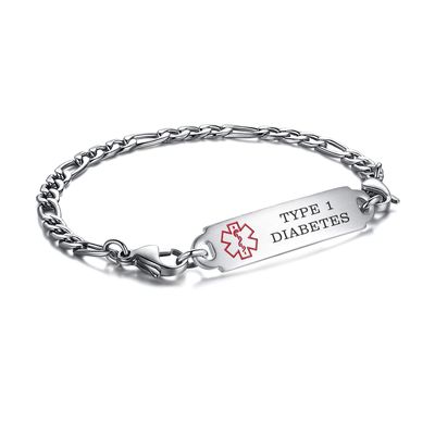 LinnaLove medical alert bracelets for men women Stainless steel Interchangeable medical bracelets, free engraving (SMALL-8.5 inches-type 1 diabetes)