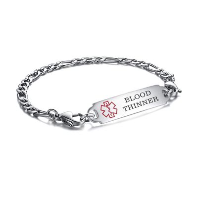 LinnaLove medical alert bracelets for men women Stainless steel Interchangeable medical bracelets, free engraving (SMALL-7.5 inches-blood thinner)