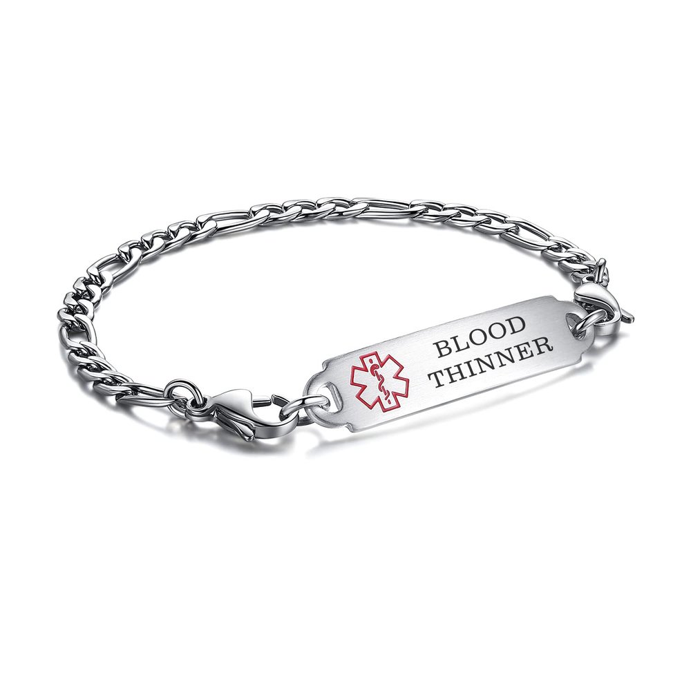 LinnaLove medical alert bracelets for men women Stainless steel Interchangeable medical bracelets, free engraving (SMALL-7.5 inches-blood thinner)