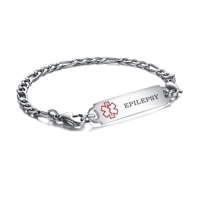 LinnaLove medical alert bracelets for men women Stainless steel Interchangeable medical bracelets, free engraving (SMALL-8.5 inches-epilepsy)