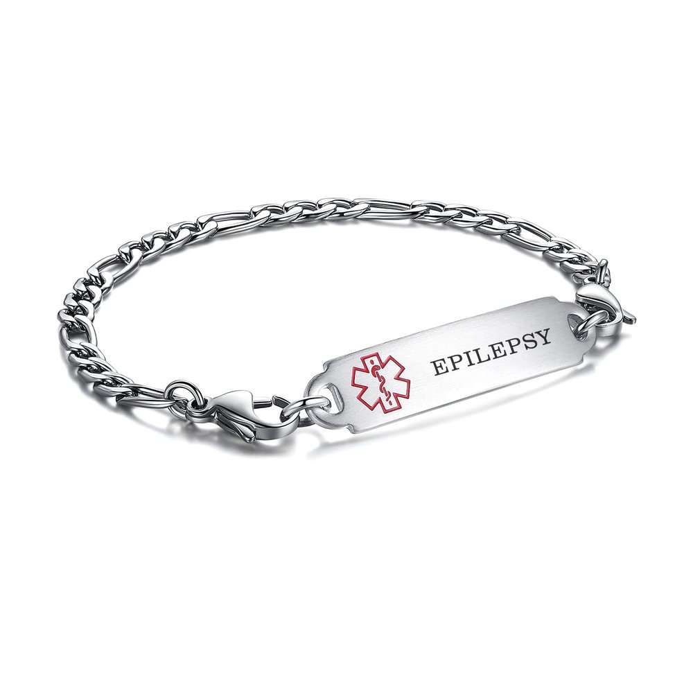 LinnaLove medical alert bracelets for men women Stainless steel Interchangeable medical bracelets, free engraving (SMALL-8.5 inches-epilepsy)