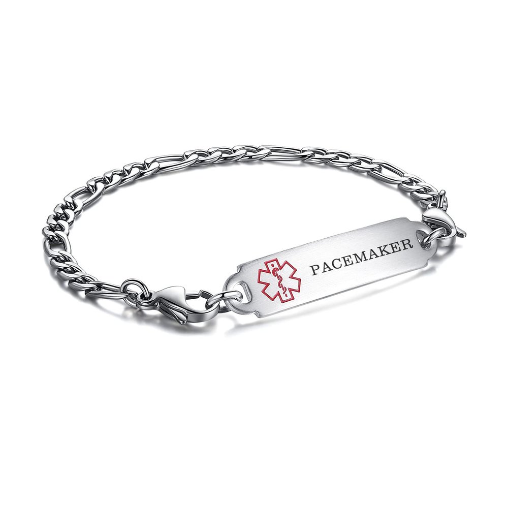 LinnaLove medical alert bracelets for men women Stainless steel Interchangeable medical bracelets, free engraving (SMALL-7.5 inches-pacemaker)