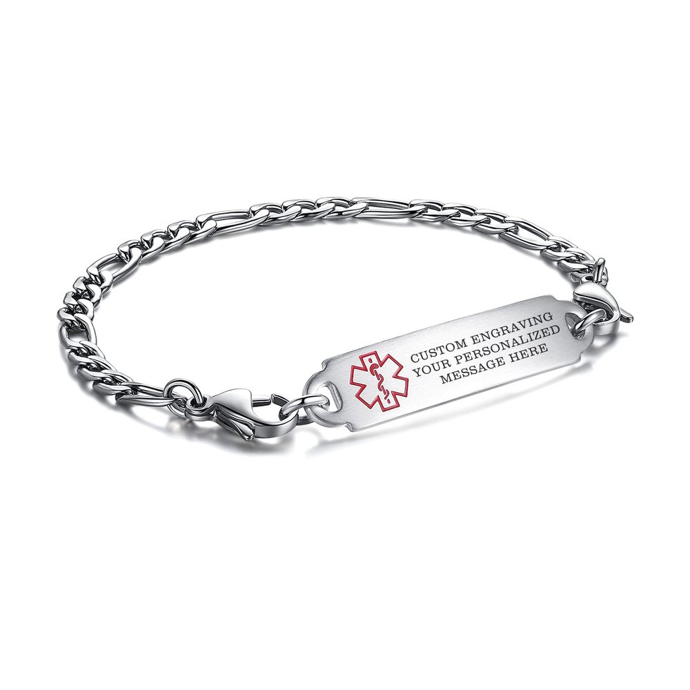 LinnaLove medical alert bracelets for men women Stainless steel Interchangeable medical bracelets, free engraving (SMALL-7.5 inches-customize)