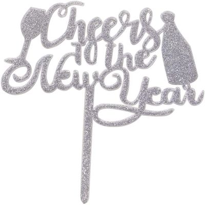 Cheers to The New Years Cake Topper Happy New Year Cupcake Picks Fruit Picks Cake Decoration for New Years Eve Party Supplies - Silver