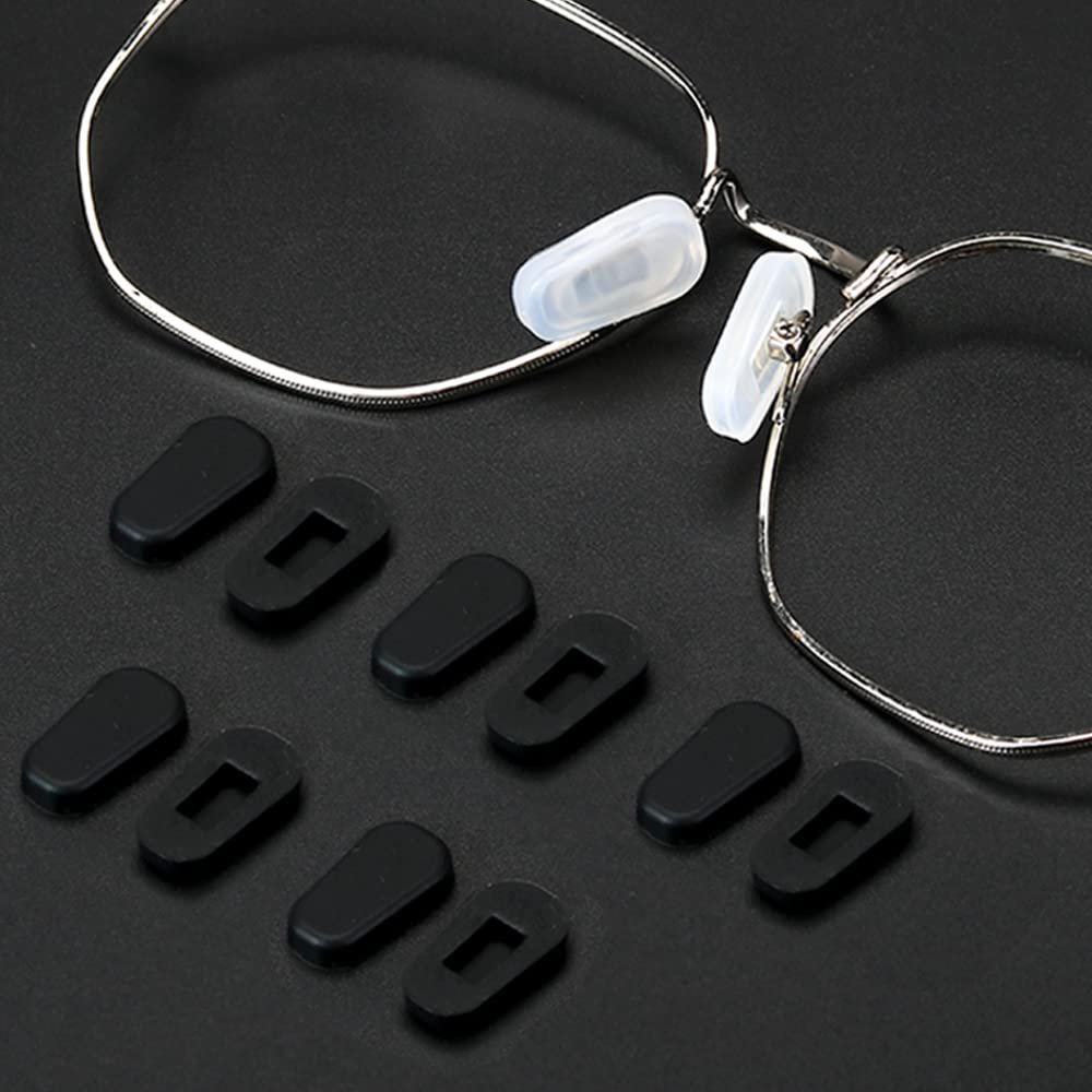 18 Pairs Eyeglass Nose Pad Covers, Anti Slip Eyeglasses Nose Pad Silicone Replacement for Screw-in Glasses & Sunglasses, Ultra Soft with Glasses Clean Cloth (Large, Black)