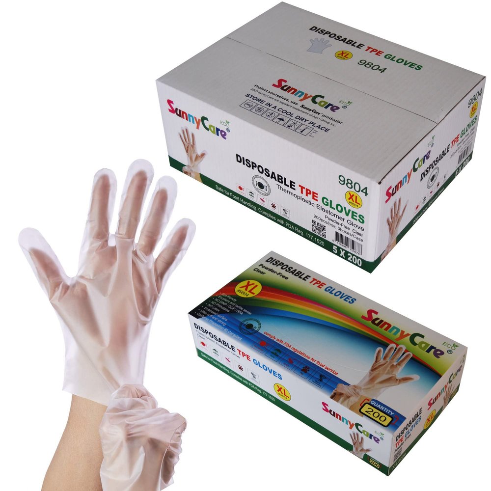 1000 PCS SunnyCare TPE Food Service Gloves, Powder Free (Non Nitrile Vinyl Latex) X-Large