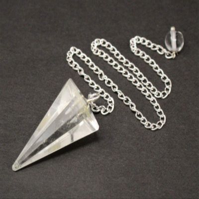 1 Pieces Clear Quartz Faceted Pendulum with Chain (Facet Crystal Reiki)