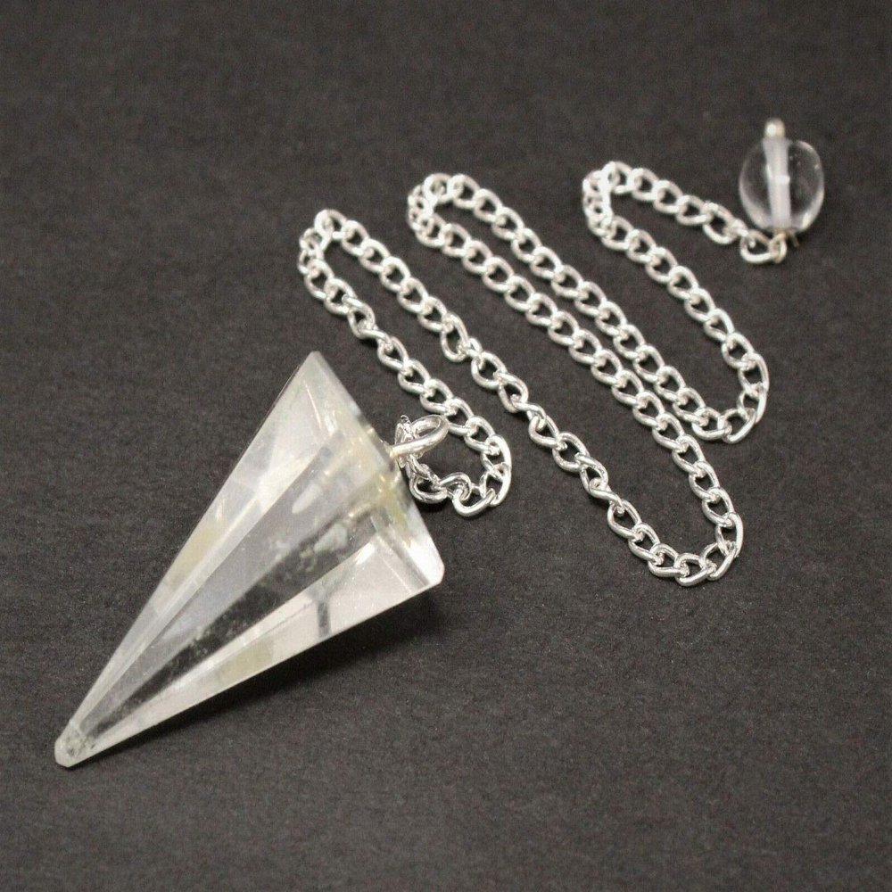 1 Pieces Clear Quartz Faceted Pendulum with Chain (Facet Crystal Reiki)