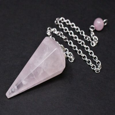 1 Pieces Rose Quartz Gemstone Pendulum with Chain, Facated (Crystal Reiki)
