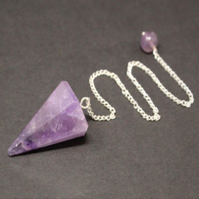 1 Pieces Amethyst Gemstone Faceted Pendulum with Chain (Natural Crystal Reiki)