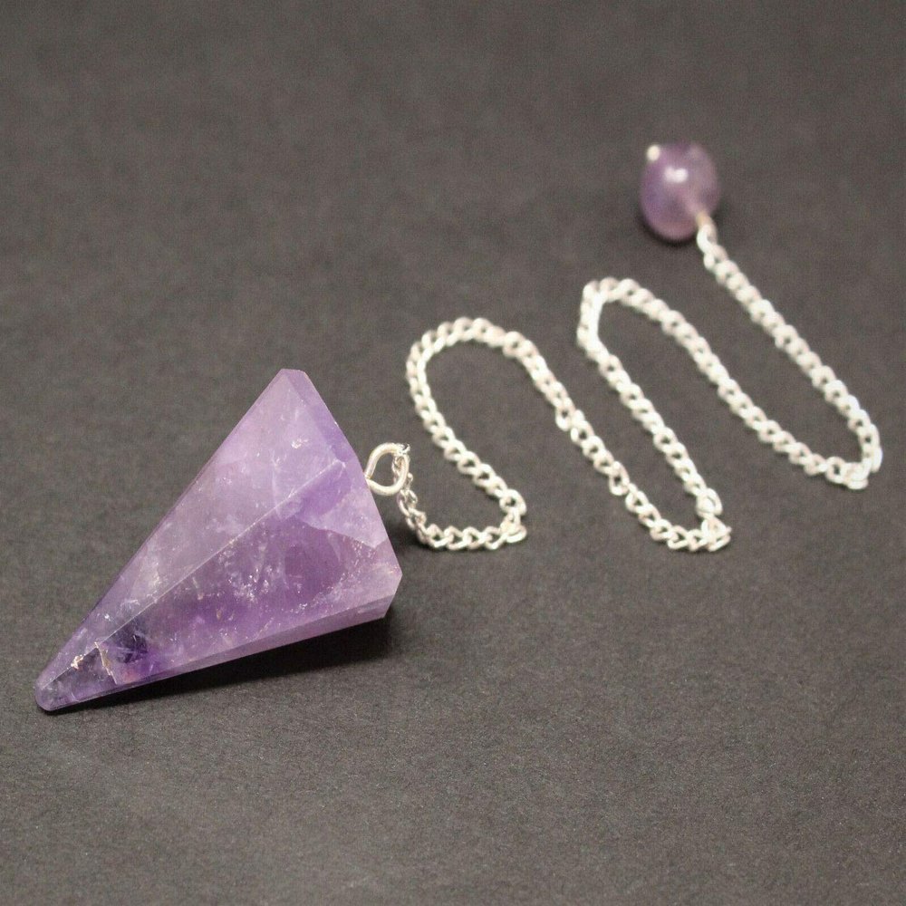 1 Pieces Amethyst Gemstone Faceted Pendulum with Chain (Natural Crystal Reiki)