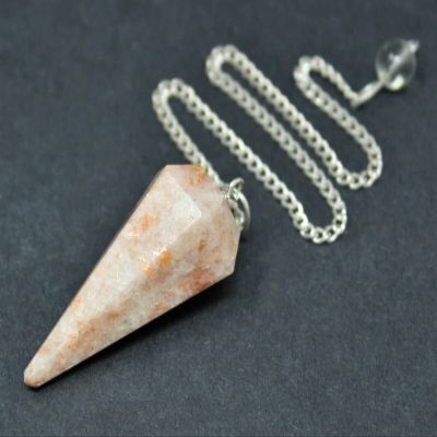 1 Pieces Sunstone Pendulum, Faceted with Chain (Crystal Pendulum, Dowsing)