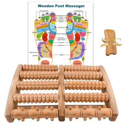 Wooden Foot Massager, Plantar Fasciitis Relief, Heel, Arch, Muscle Pain, Foot Pain, Stress Relief, Sleep Promoting - Relaxation Gift for Women, Men - Shiatsu Massage, Reflexology Tool - (with Bonus )