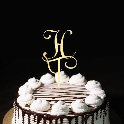 Letter H Monogram Cake Topper Gold Custom Any Initial For Wedding Birthday Party Supplies Cake Toppers Wedding Engagement Anniversary Mother's Day Gifts Gold