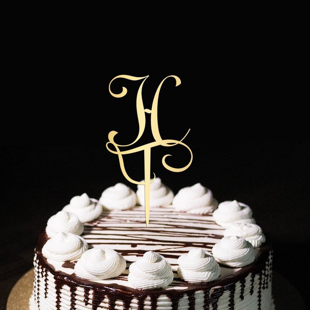 Letter H Monogram Cake Topper Gold Custom Any Initial For Wedding Birthday Party Supplies Cake Toppers Wedding Engagement Anniversary Mother's Day Gifts Gold