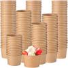 Honeydak 100 Pieces Ice Cream Soup Cups Paper 5 oz Disposable Sundae Bowls Kraft Paper Hot Cold Snack Yogurt Dessert Small Cups for Ice Cream Baby Shower Party Supplies, Brown Disposable Bowls view 1