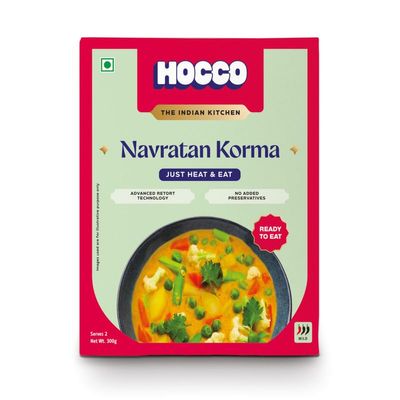HOCCO Navratna Korma Ready To Eat | Just Heat & Eat | Instant Mix Vegetarian with No Added Preservative & Colours | Meal Ready In 5 Minutes | Microwave-able_Serves 2 (300gm)