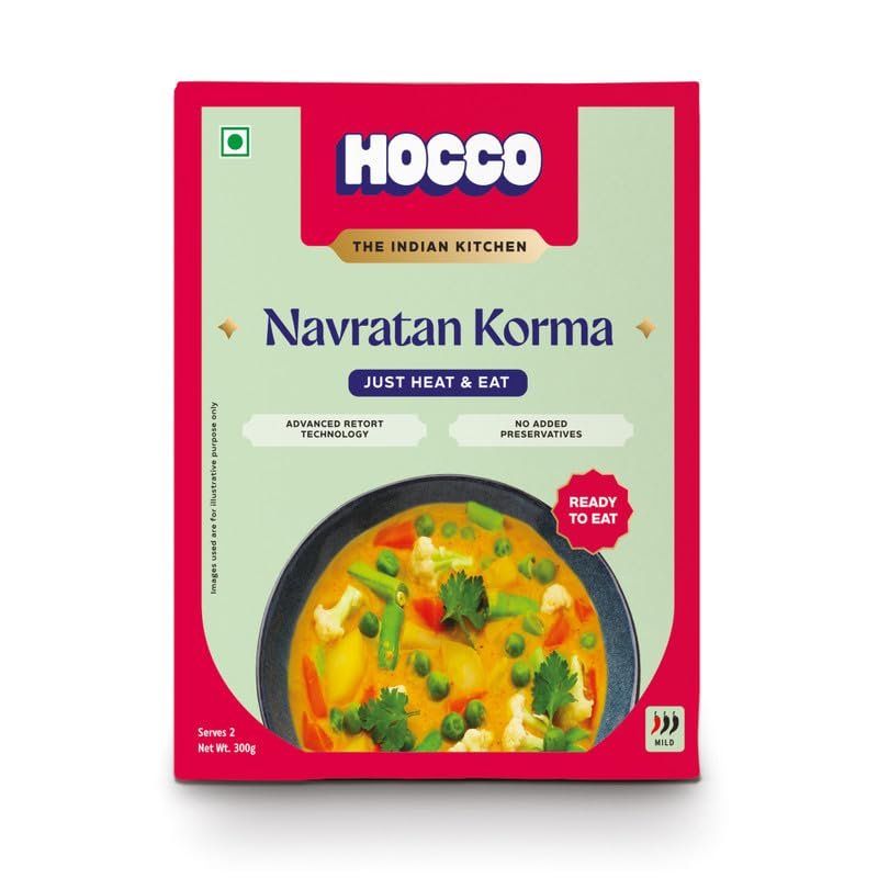 HOCCO Navratna Korma Ready To Eat | Just Heat & Eat | Instant Mix Vegetarian with No Added Preservative & Colours | Meal Ready In 5 Minutes | Microwave-able_Serves 2 (300gm)