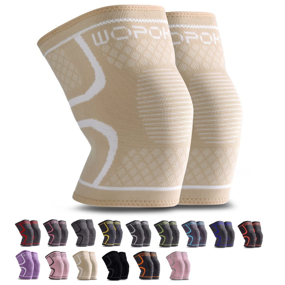 WOPOKY Knee Braces for Knee Pain, Compression Knee Sleeves Support for Weightlifting Running Squatting Basketball Working out, Knee Pain Relief for Meniscus Tear Arthritis (2 Pack)