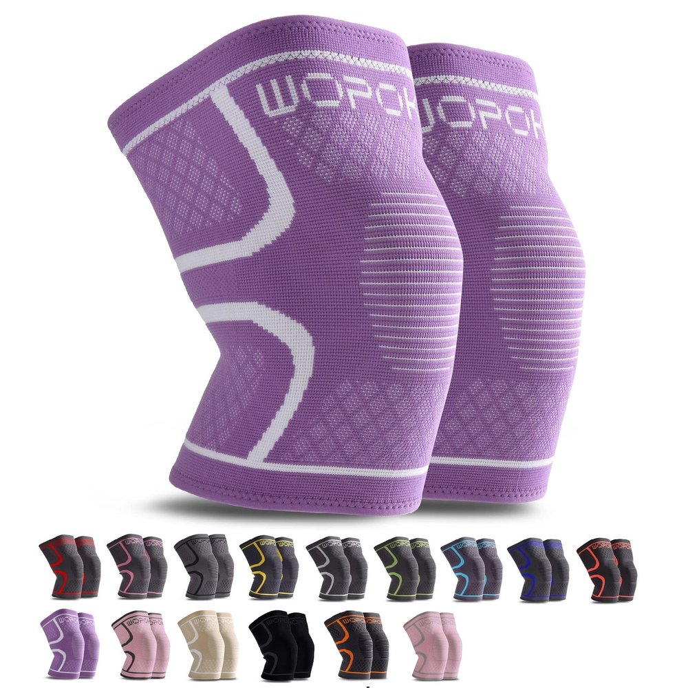 WOPOKY Knee Braces for Knee Pain, Compression Knee Sleeves Support for Weightlifting Running Squatting Basketball Working out, Knee Pain Relief for Meniscus Tear Arthritis (2 Pack)