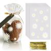 100Pcs Daisy Candy Bags Gusseted Cellophane Bags (Size 5.9"x9"x2"With Gold Twist Ties, Best Gusset Bag for Presenting Packaged Treats, Candys, Cookies Gift Bags view 1