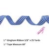 Blue and White Gingham Ribbon, 5/8" x 25Yd Roll Picnic Craft Ribbon Buffalo Ribbons for Crafts Hair Accessories Craft and Christmas Gift Wrapping,5/8 Inch Polyester Woven Edge +60" Tape Measure view 3