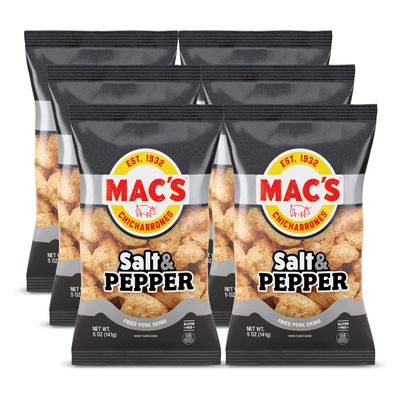 Mac's Salt & Pepper Pork Skins, 5 OZ (Pack of 6)