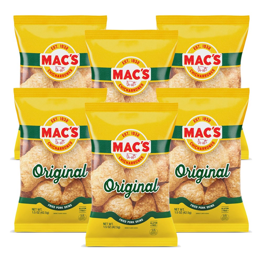 Mac's Crunchy Chicharrones, Low Carb, Keto Friendly Snack (Original, 5 Ounce, Pack of 6)