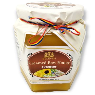Belevini 4 Flowers Honey Raw 500g/17.63 Oz Natural Bee Honey from Romania, Unpasteurized, No Preservatives Added (Pack of 1)
