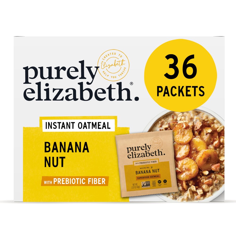 Purely Elizabeth Classic Cinnamon Superfood Oatmeal, with Prebiotic Fiber, Gluten Free & Non-GMO, 9.12 Oz (Pack of 6) (6 Pack, Banana Nut)