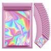 100 Pieces Resealable Mylar Bags, Small Holographic Packaging Bags, Smell Proof Mylar Bags for Food Storage/Jewelry/Eyelash for Small Business (Pink, 6.3x9.4 Inch) view 1