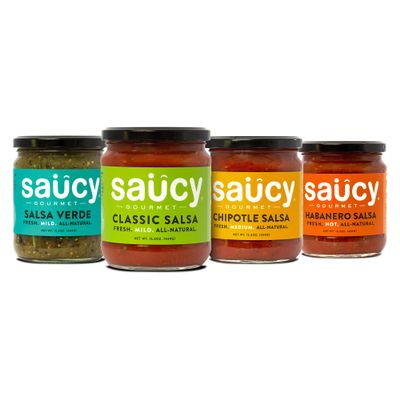 Saucy Gourmet Salsa Variety Pack - Chef-Crafted Premium Mexican Salsas (Classic, Chipotle, Habanero, Verde) - No Water Added, No Preservatives, Gluten-Free, 15.5 oz Each, 4-Pack