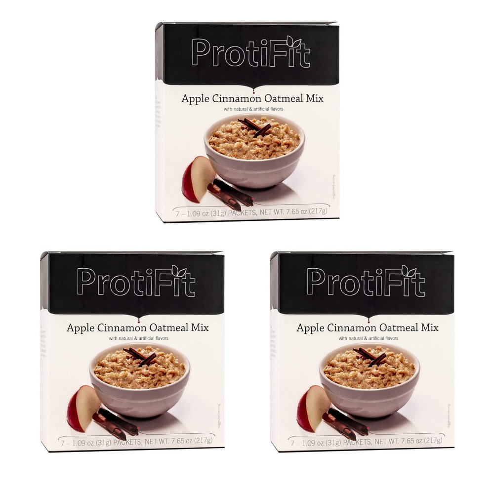 PROTIFIT - High Protein Apple Cinnamon Oatmeal Mix 3 Pack, 15g Protein, Low Calorie, Low Fat, Low Sugar, Low Carb, Ideal Protein Compatible, 7 Servings Per Box, (3 Pack)