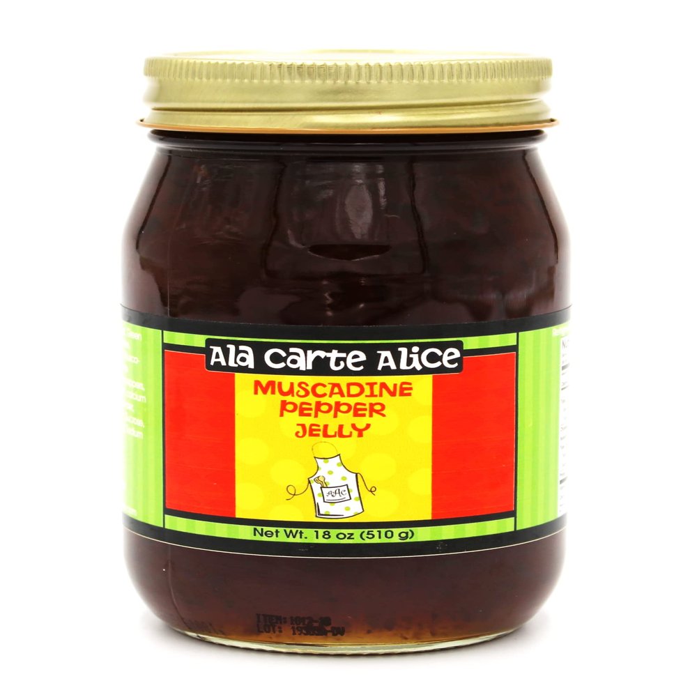 Ala Carte Alice Muscadine Pepper Jelly - Handcrafted Delicious Muscadine Pepper Jelly - Use as a Spread for Toast or as a Sweetening Marinade Basting Sauce for Down-Home Southern Cooking - 18 oz