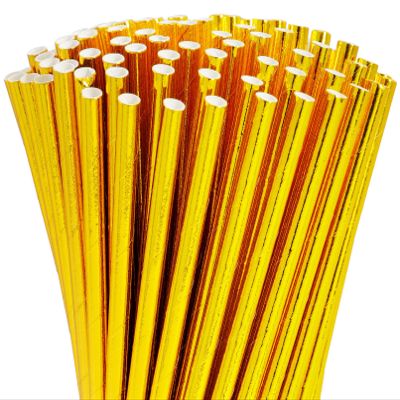 100 Pack Gold Paper Straws - Biodegradable, Disposable Straws for Birthday, Bridal, Baby Shower & Wedding Party Supplies
