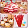 100 Pack Red Biodegradable Paper Straws - Disposable Cake Pop Sticks, Foil Straws for Birthday/Baby Shower Wedding Party Supplies Decorations view 3